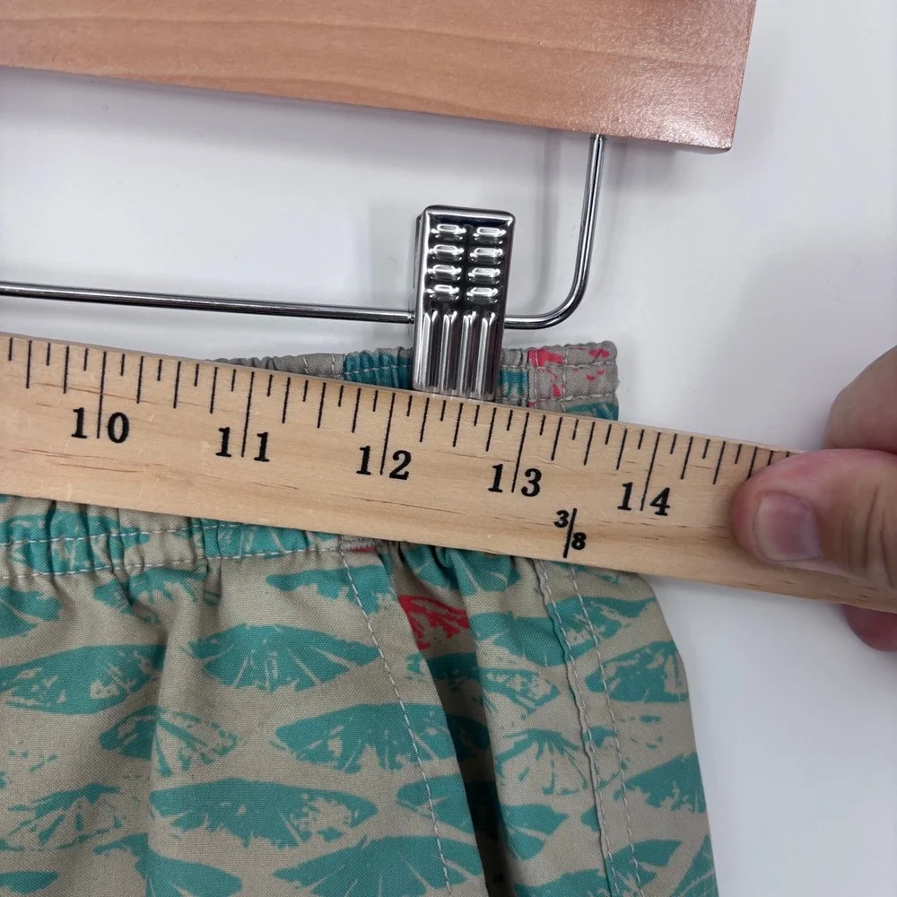 AFTCO Swim Trunks Mens S Tan Green Pink Fish Print Boatbar Shorts Fishing Beach